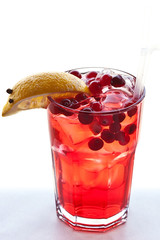 cocktail with sparkling water with ice, lemon and cranberry