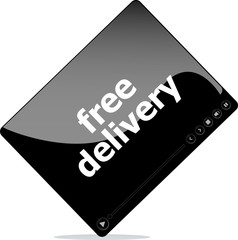 Poster - Video movie media player with free delivery word on it