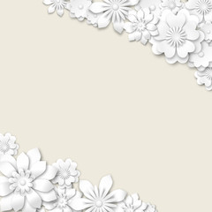 Fototapete - abstract wedding background with white 3d flowers