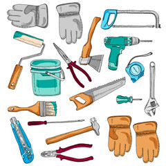 Wall Mural - Painter working tools icons set color 