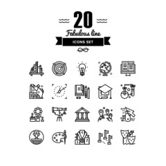 Poster - education elements line icons set