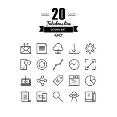 Poster - workflow and networking line icons set