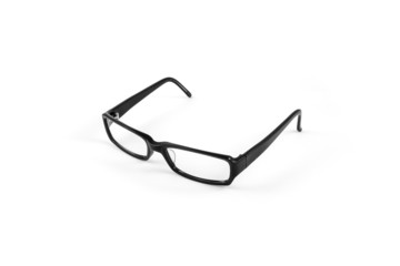 Black eye plastic glasses isolated on white background