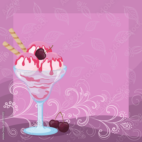 Naklejka - mata magnetyczna na lodówkę Ice Cream, Cherry Berry and Background