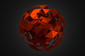 Poster - Abstract 3d rendering of low poly sphere with chaotic structure.