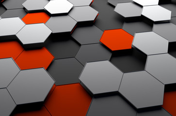 Poster - Abstract 3d rendering of futuristic surface with hexagons.