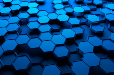 Poster - abstract 3d rendering of surface with hexagons.