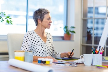 Sticker - Casual businesswoman drawing with digitizer