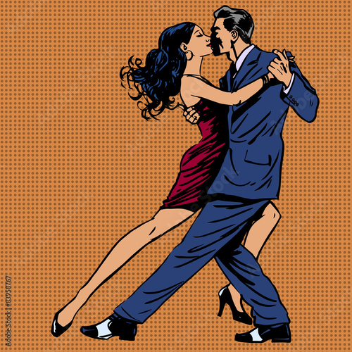Fototapeta na drzwi i meble mężczyzna i kobieta całują taniec tango pop-artu