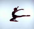 © master1305 - Beautiful young ballet dancer jumping on a gray background.
