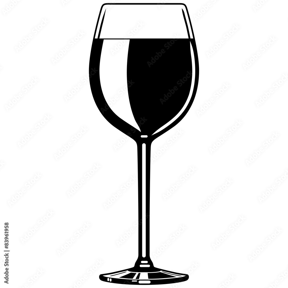 Weinglas, Rotwein, Wein, Vektor, schwarz-weiß, freigestellt Stock Vector