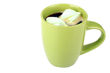 Poster - green cup of coffee with marshmallow isolated