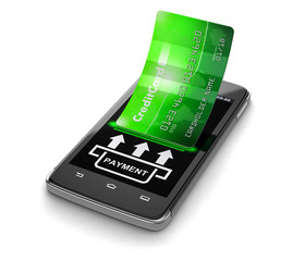 Poster - Touchscreen smartphone with credit card (clipping path included)