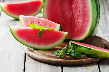 Fresh sweet watermelon on the wooden table