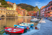 Vernazza town on the coast of Ligurian Sea, Italy