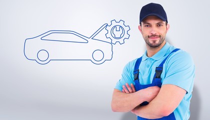 Poster - Composite image of smiling male handyman in coveralls