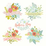 Fototapeta Dinusie - Beautiful Hand Drawn Mother's Day Floral Greeting Set