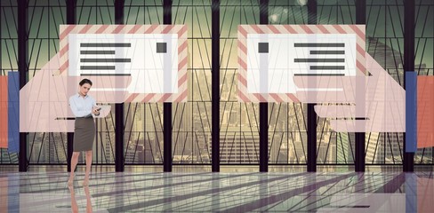 Poster - Composite image of businesswoman writing in clipboard