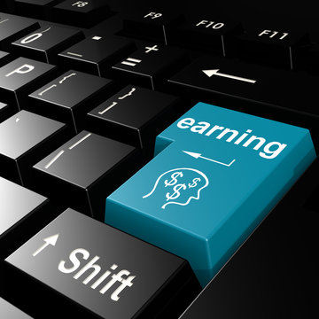 Earning word on the blue enter keyboard