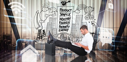 Aufkleber - Composite image of businessman with feet up on briefcase