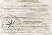 Vintage White Wood Background With Compass