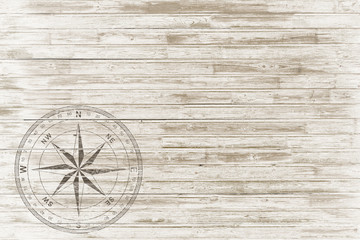 Wall Mural - vintage white wood background with compass