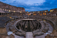Internal View Of The Coliseum At Night In Rome, Italy. 