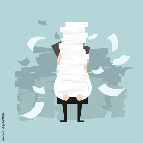 Fotografie, Obraz Businessman holding a lot of documents in his hands