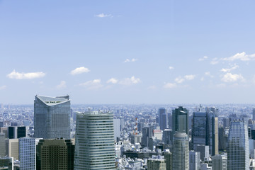  東京都心の高層ビル群と空