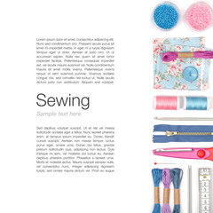 Wall Mural - sewing and knitting on white background 