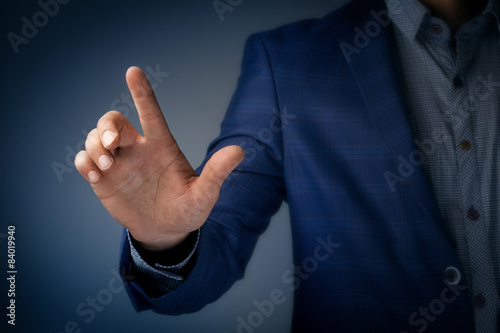 Fotografia, Obraz businessman pressing button with contact on virtual screens
