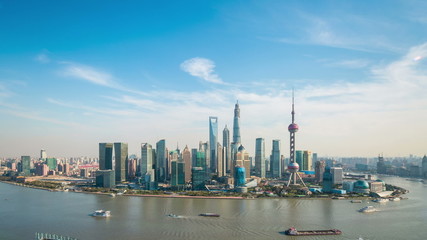 Fototapete - shanghai skyline and aerial view of huangpu river ,time lapse