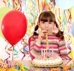 Wall Mural - happy little girl on birthday party