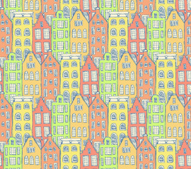  Sketch Amsterdam houses in vintage style