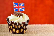 Chocolate Flake Cupcake With Union Jack Flag.