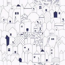 Seamless Pattern. Figure Cities In Vintage Style.