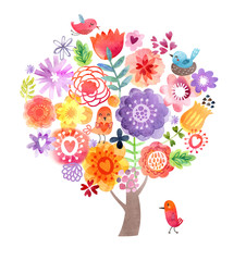 Cute watercolor tree