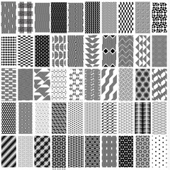50 black and white geometric seamless pattern set.