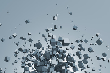 Poster - abstract 3d rendering of flying cubes.