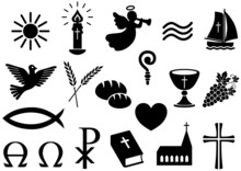Set: Christliche Symbole, Schwarz-weiß, Vektor