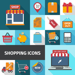 Shopping square icons set