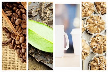 Poster - Composite image of wooden shovel with coffee beans