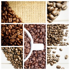 Poster - Composite image of small white cup full of coffee beans