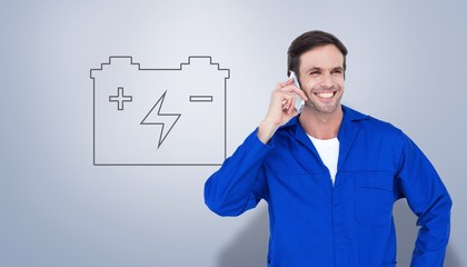 Poster - Composite image of mechanic using mobile phone 