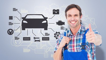 Poster - Composite image of confident plumber holding tool 