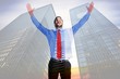 © WavebreakMediaMicro - Composite image of happy cheering businessman raising his arms