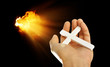 Hand and cross on light beams background