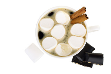 Wall Mural - A cup of hot chocolate with marshmallows and chocolate isolated