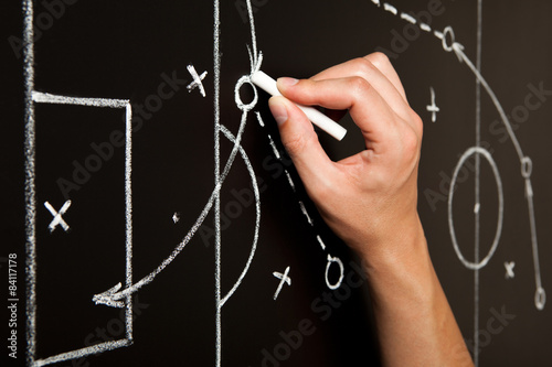 Fotografía La mano del dibujo tácticas de juego de fútbol