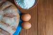 Baking cake in rural kitchen - dough recipe ingredients eggs